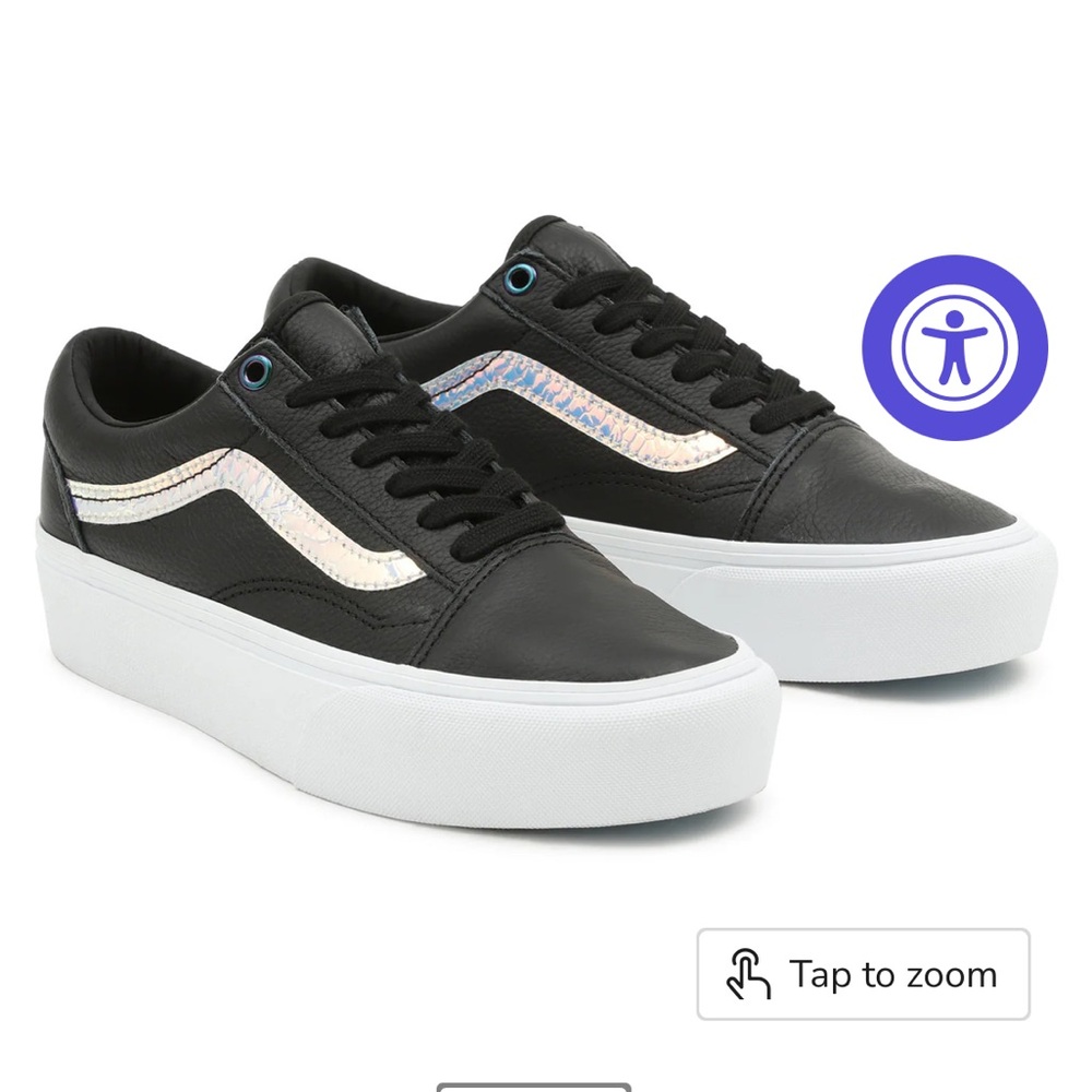 Vans Black and White Holographic Platform Shoes 7